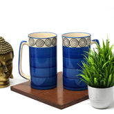 Hand Painted Blue Swirl Jumbo Ceramic Coffee Mug Set Of 2 - 500ml Each | Milk Mugs & Ceramic Beer Mugs Set Of 2 Large Mugs - Microwave Safe & Dishwasher Safe